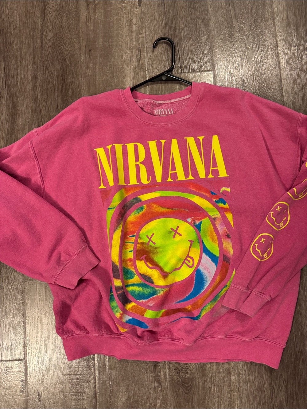 NIRVANA Pink Crewneck Sweatshirt with Yellow Logo